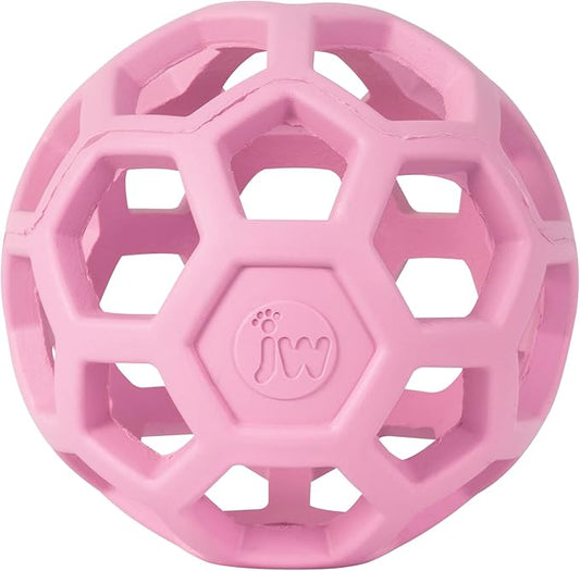 JW Pet HOL-ee Roller™, Dog Toy Puzzle Ball, Natural Rubber, Small (3 Inch Diameter), Pink