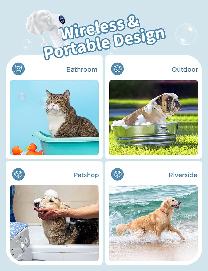 Automatic Foaming Soap Dog Bath Brush, Foaming Dispenser with Soft Silicone Massage Dog Shampoo Brush, One-Click Deep Cleaning Dog Washing Brush for Short and Long Haired Pet, White