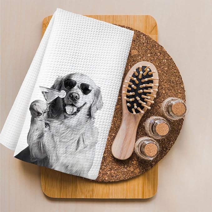 Cocktail Golden Retriever Kitchen Towels, Gifts for Golden Retriever Lovers Dish Towels for Kitchen Drying, Dog Lover Mom Gifts Hand Towels for Bathroom, 16x24 Inch