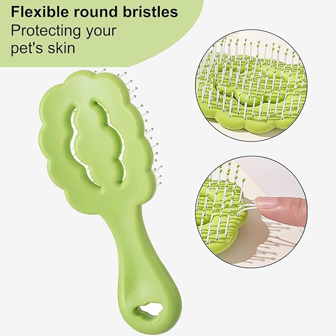 Cloud Shape Small Dog Grooming Brush - Soft Bristle Brush for Gentle Detangling & Massage - Ideal for Maltese, Shih Tzus, Yorkies, and Puppies - Portable & Durable Design, Green