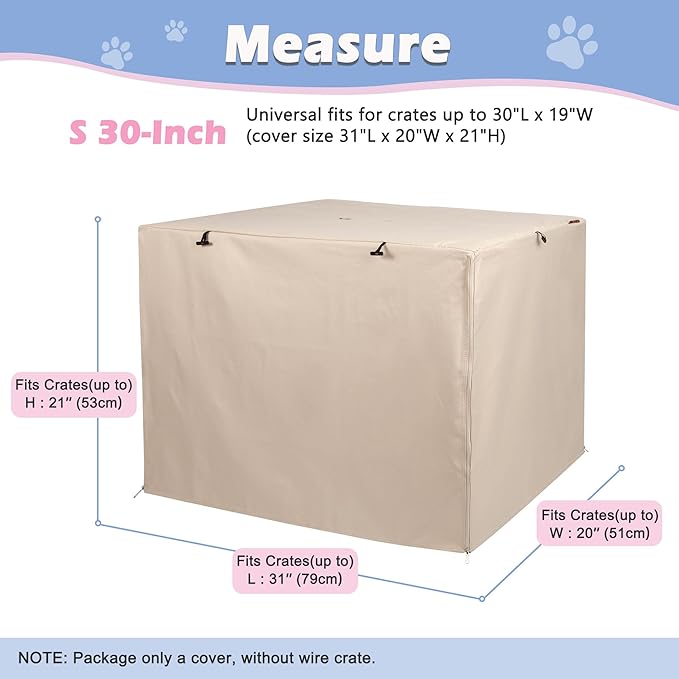 Deblue Heavy-Duty Dog Crate Cover, Privacy Pet Kennel Cover Universal Fits for 30 Inches Wire Cage, Polyester Crate Cover Fit for 1 2 3 Doors Crate (Tan)