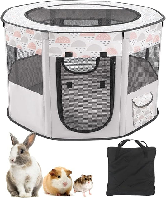 BNOSDM Rabbit Playpen with Zippered Top Portable Small Pet Cage Tent Bunny Foldable Pop Up Pen Indoor Outdoor Travel Use Exercise Yard Fence for Rabbits Ferrets Cats Guinea Pigs