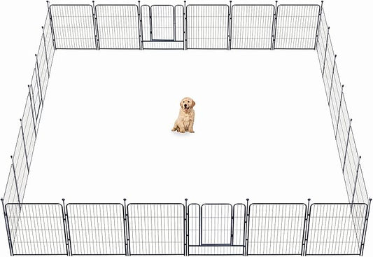 Dog Playpen,32/40/45 Inch Height in Heavy Duty, Folding Indoor Outdoor Anti-Rust Dog Exercise Fence, Portable Pet Playpen with Door for Large Medium Small Dogs and Pet (24 Panels, 32 Inch) Silver