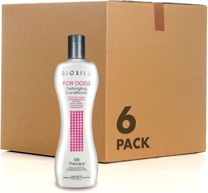BioSilk for Dogs Silk Therapy Detangling Conditioner | Sulfate and Paraben Free Matted Hair Dog Detangler Conditioner for All Adult Dogs | 12 Fl Oz - 6 Pack, Made in The USA