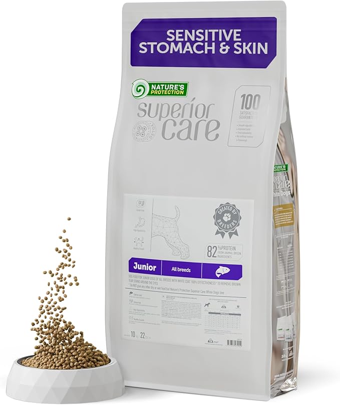 Nature's Protection Superior Care Grain Free Dry Dog Food - Healthy Dog Food for All Breeds Light Coated Dogs - Balanced, Super Premium Dog Food for Junior Dogs - 1 Pack of 22lb Salmon Flavor