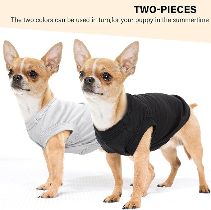 2-Pack Dog Shirts Solid Color Puppy Clothes Summer Sleeveless Pet Tshirts Dog Clothes for Small Medium Dogs Boy and Cats, XS, Black+ Grey