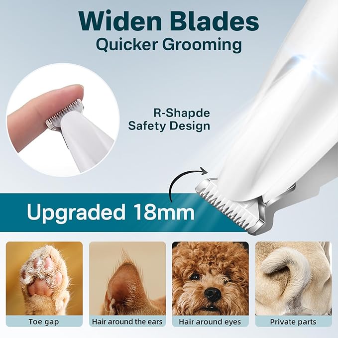 Dog Paw Trimmer & Nail Grinder 2in1 Upgrade [Ultra-Low Noise] [Micro Precision] Cordless Clippers for Grooming Kit, Pet Hair Shears for Cat Small Dogs, Electric Razors with LED Light