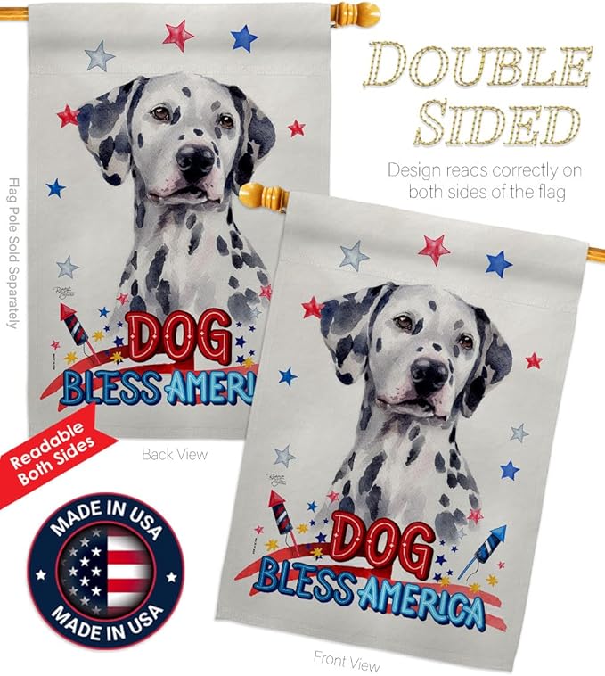 Breeze Decor Patriotic Dalmatian House Flag 2 pcs Pack Dog Puppy Spoiled Paw Canine Fur Pet Nature Farm Animal Creature Decoration Banner Small Garden Yard Gift Double-Sided, Made in USA