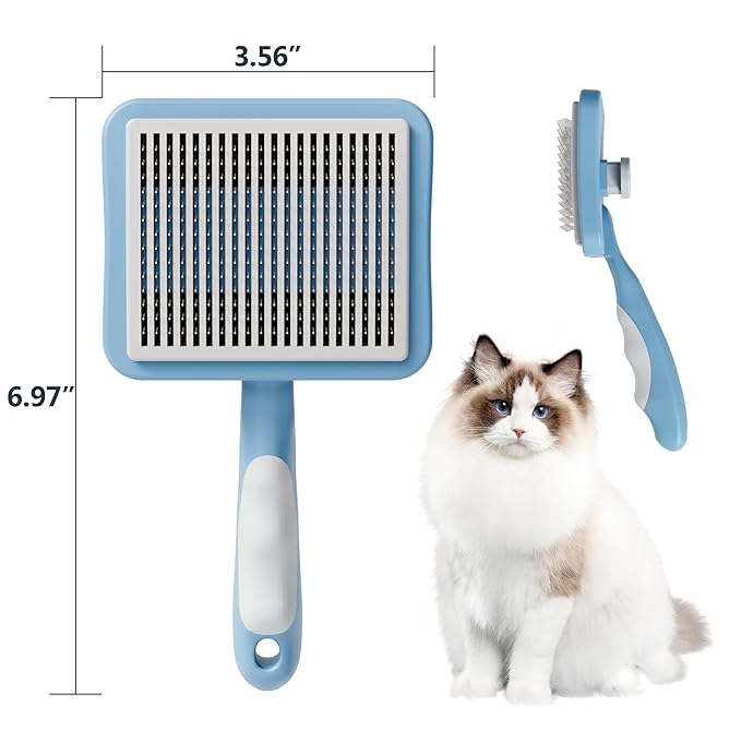 Cat Brush with One-Click Button, Cat Brushes for Indoor Cats Shedding，Self Cleaning Slicker Cat Brush for Shedding Massaging Grooming, Suitable for Long Short Haired Pets, Comfortable/Easy to Clean