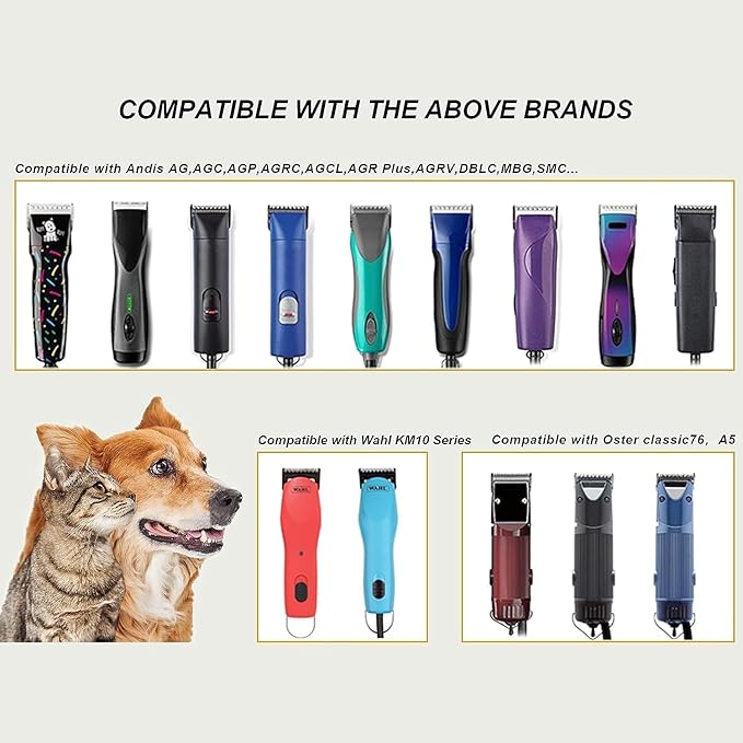 30W+10W+7FW+5FW+4FW Wide Blades for Dog Grooming, Compatible with Ainds, Oster A5, Wahl Km10 and Other Series Clippers, Cut Length 1/50"(0.5mm) to 3/8" (9.5mm), Fit for Larger Animals