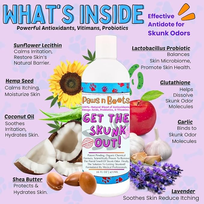 Skunk Odor Remover, #1 Most Effective & Safest Formula Available. Shampoo Guranteed to Get The Skunk Out! 100% Natural, Non-Toxic, Safe to Use on Dogs/Cats, Clothing, Furniture, Even You!