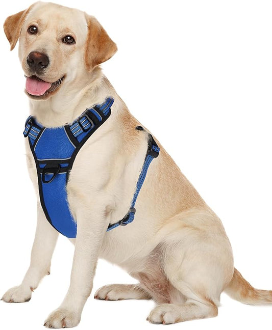 Dog Harness,No Pull Pet Harness Adjustable Reflective Pet Harness Easy Control Handle for Small to Large Dogs Soft Padded Puppy Vest (Blue, Large)
