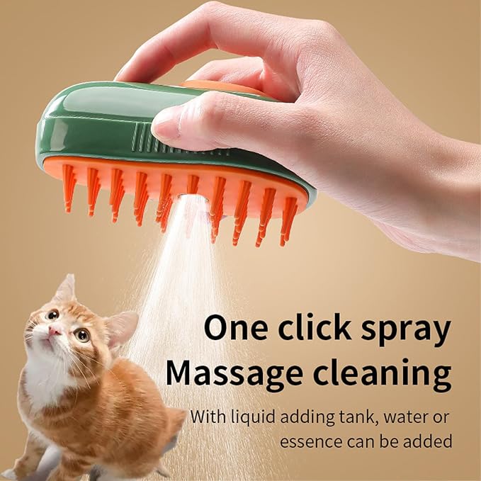 Cat Steam Brush,Self Cleaning Steam Brush for Cats Dogs, 3 In1 Steamy Brush for Pets Steamer Brush, Pet Brush for Removing Tangled and Loosse Hair (Blackish Green)