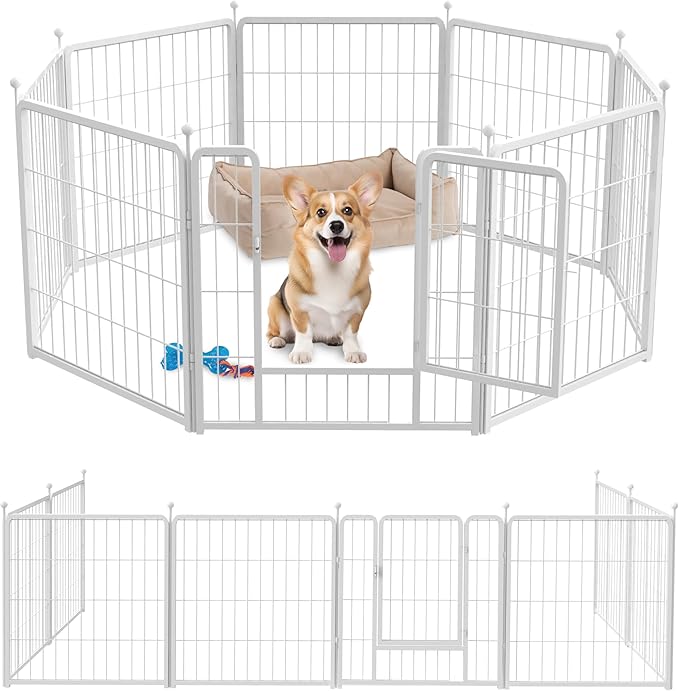 Dog Playpen 24 Inch 8 Panels, Ideal Dog Fence for Puppy/Small Dogs Indoor & Outdoor Bliss, Perfect Dog Pen for Camping, Yard, RV, Garden Fence, White