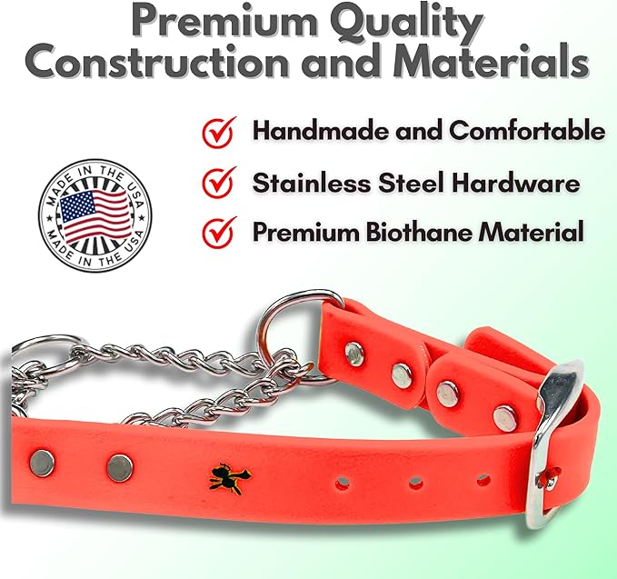 Martingale Collar for Dogs, Biothane, Stainless Steel Hardware, No Pull, Made in The USA, Professional Grade, Large, Orange