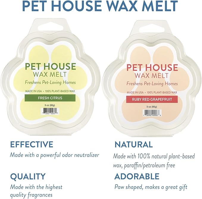 One Fur All Pet House Wax Melts - Fresh Citrus/Ruby Red Grapefruit Pack of 2 - Pet Odor Eliminating Wax Melts - Long-Lasting Scented Wax Melts - Pet-friendly Wax Melts - Natural Wax Melts