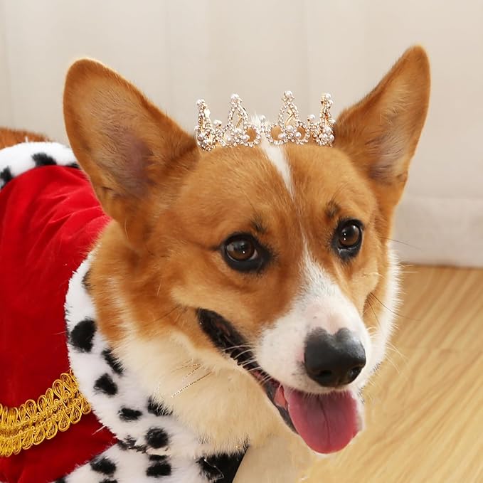 Lovelyshop Pet Series Gold Plated Royal Rhinestone Pearl Full Round Dog/Cat Crown for Rolyal Family Costume Hair Accessories-Medium Size