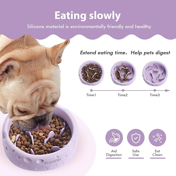Silicone Slow Feeder Dog Bowls & Cat Bowls, 2 Cups Small Pet Food Bowl with Non-Slip Suction Base, Food-Grade Safe Puzzle Feeder for Small & Medium Dogs & Indoor Cats - Dishwasher & Microwave Safe