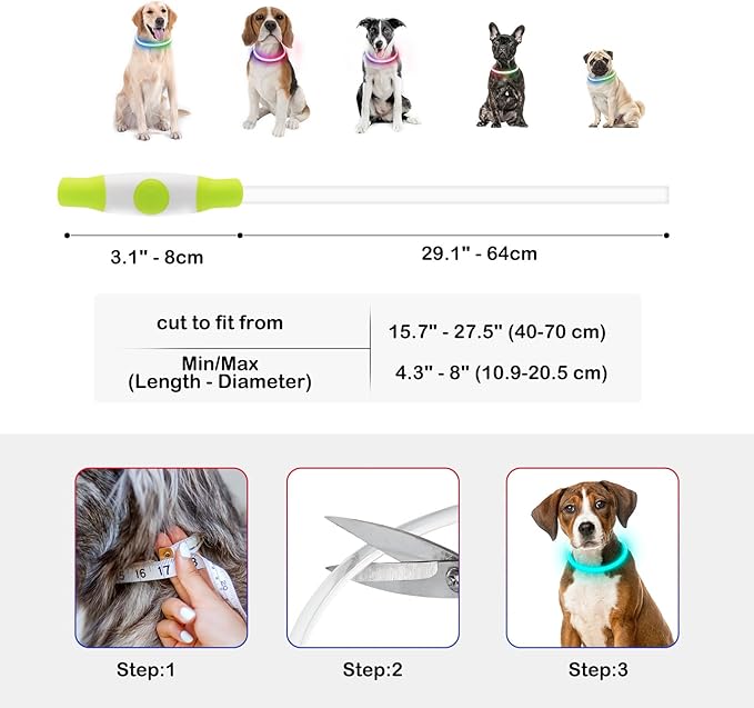 Light Up Dog Collars, Single-Color USB Rechargeable Dlitk LED Dog Collar 1 Count, TPU Cuttable Size Glow Collar for Dogs, Dog Collar Light, Please Do Not Use Fast Charging (Cyan)