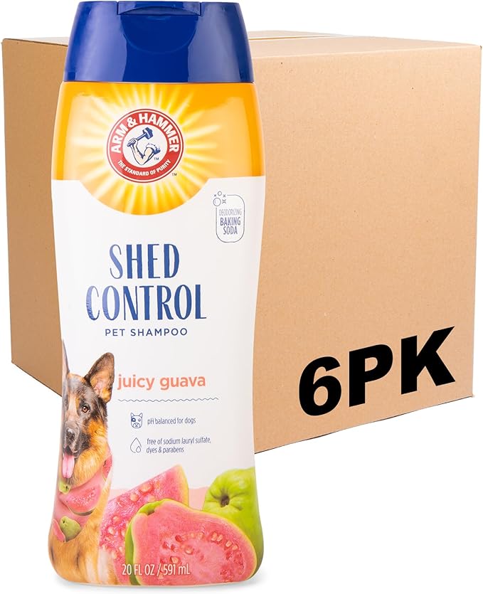 Arm & Hammer for Pets Shed Control Shampoo, Juicy Guava Scent | Professional Quality Dog Shed-Less Shampoo, De-Shedding Dog Shampoo, Free of Sodium Lauryl Sulfate & Parabens, 20 Fl Oz - 6 Pack