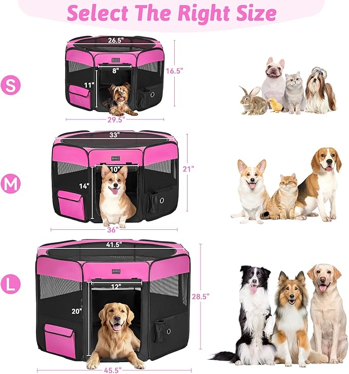 PETSFIT Dog Play Pen,36" Dia Dog Playpen Indoor/Outdoor, Pet Playpen for Cats Puppies&Small Animals-Removable Zipper Mesh Top Cover& Leakproof Bottom(36"x36"x21"H)