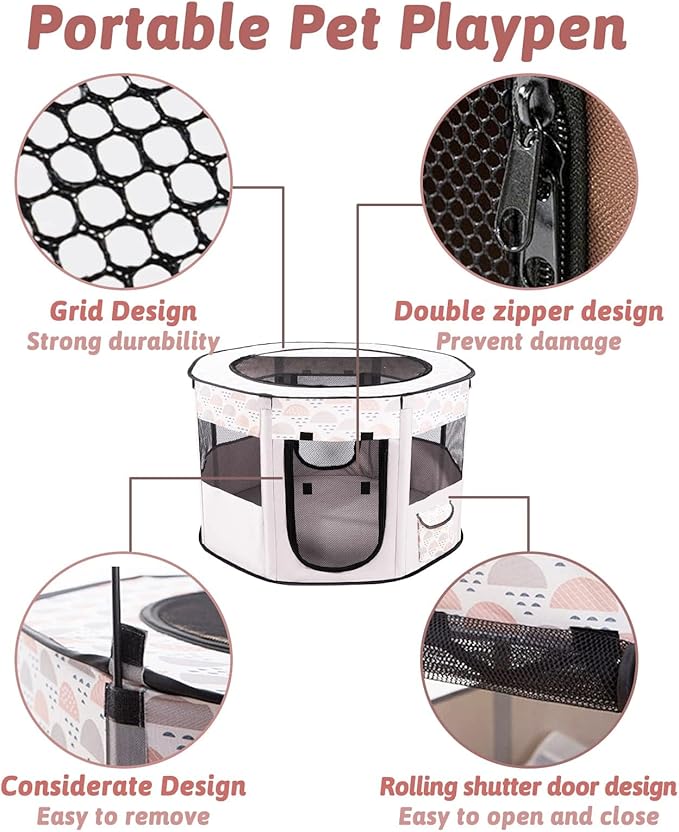 BNOSDM Rabbit Playpen with Zippered Top Portable Small Pet Cage Tent Bunny Foldable Pop Up Pen Indoor Outdoor Travel Use Exercise Yard Fence for Rabbits Ferrets Cats Guinea Pigs