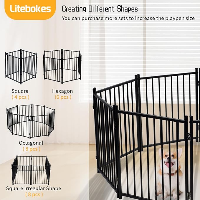 Dog Playpen Indoor, 4 6 8 Panels Metal Dog Fence,Playpen for Medium/Small Dogs, Portable Pet Puppy Playpen for Indoor Outdoor (8pcs)