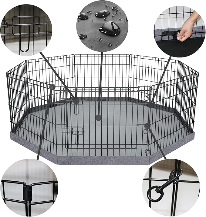 PETIME Foldable Metal Dog Exercise Pen/Pet Puppy Playpen Kennels Yard Fence Indoor/Outdoor 8 Panel 24" W x 30" H with Bottom Pad (with Bottom pad, 8 Panels 30" H)