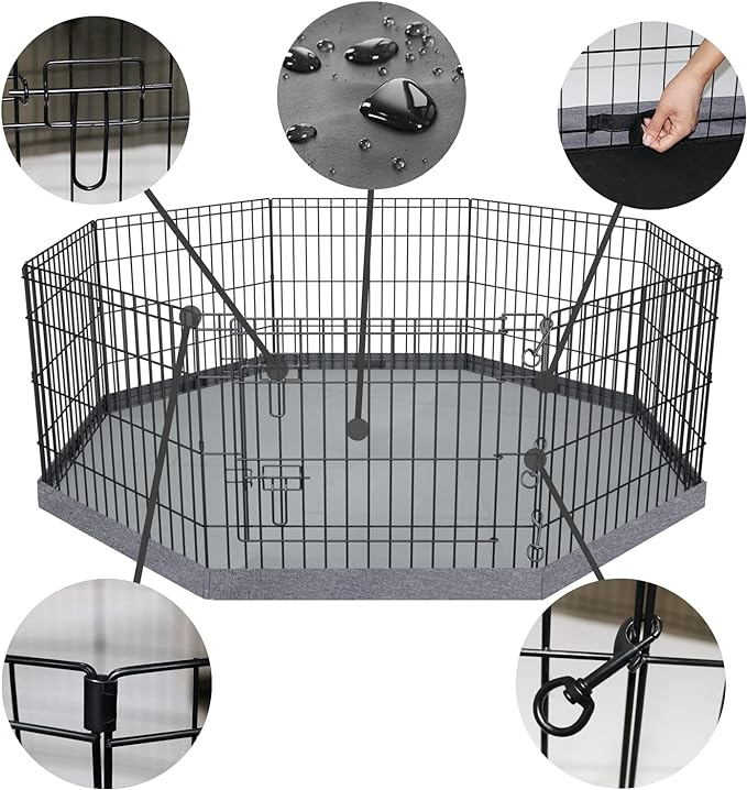 PETIME Foldable Metal Dog Exercise Pen/Pet Puppy Playpen Kennels Yard Fence Indoor/Outdoor 8 Panel 24" W x 24" H with Bottom Pad (with Bottom pad, 8 Panels 24" H)
