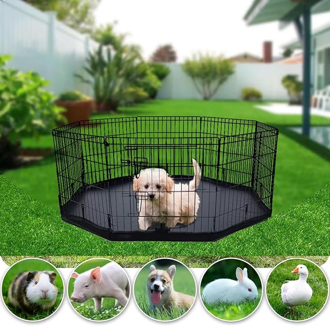 Dog Playpen Indoor with Bottom Pad/Top Cover, Dog Playpen Collapsible Metal Small Animal Kennels,8 Panels 24 "W x 24 "H for Indoor/Outdoor Small Medim Pet Yard