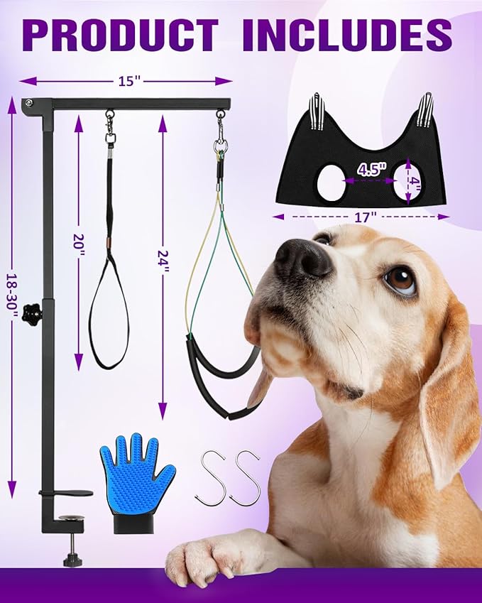 Breeze Touch Dog Grooming Arm - 35" Dog Grooming Table Arm with Clamp and Post, Loop Noose, No Sit Haunch Holder Grooming Restraint for Small & Medium Dogs
