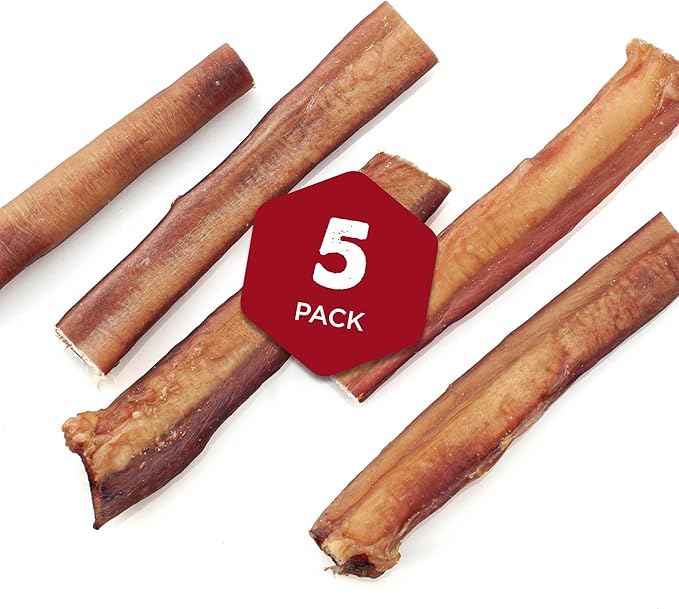 Best Bully Sticks All Natural 6 Inch Thick Bully Sticks for Large Dogs - 100% Free-Range Grass-Fed Beef - Single-Ingredient Grain & Rawhide Free Dog Chews - 5 Pack