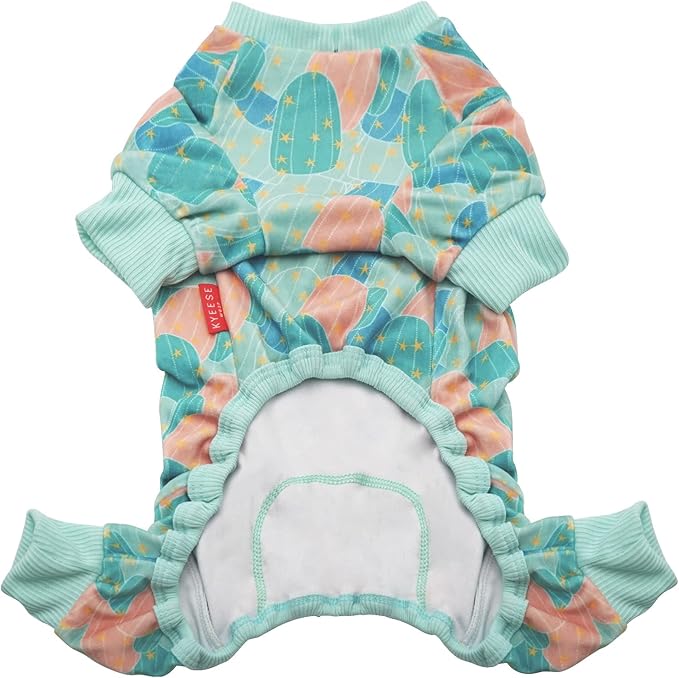 KYEESE Dog Pajamas Soft Dogs Clothes Pet Coat Velvet Dog Pajamas Small Sized Dogs Comfy Doggie Jammies Onesie Stretchy Doggie Pjs Pet Costume with Cactus Pattern, Small