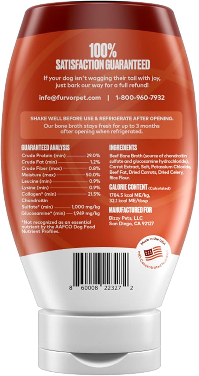 Beef Bone Broth for Dogs - Collagen Protein Supplement for Digestion, Mobility, Coat, Immune System, Healthy Dog Food Topper, Human Grade Meal Boost Gravy, Just Add Water, Made in USA 12 oz