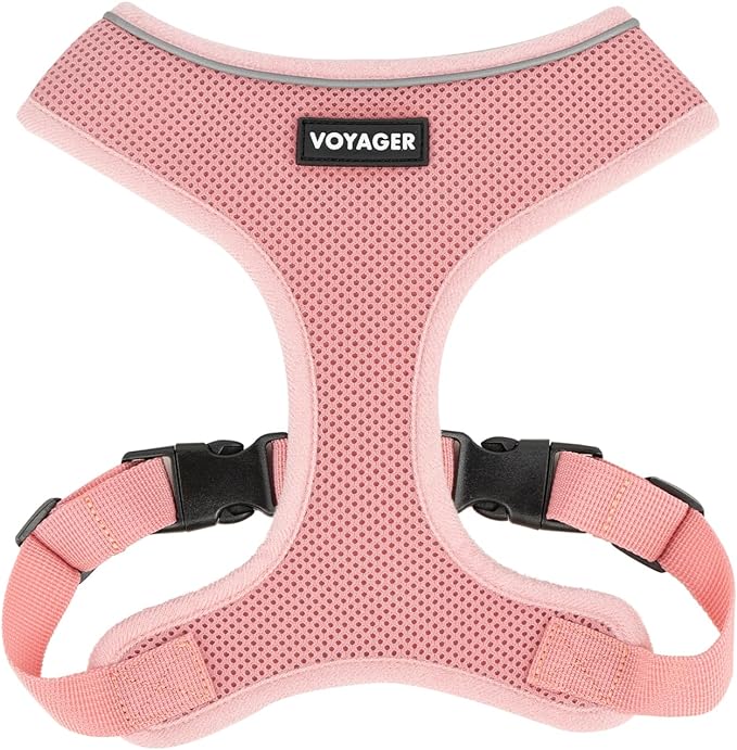 Voyager Aerolite No Pull Mesh Dog Harness with Lightweight, Soft, Breathable, Reflective Stitching, and Adjustable Straps for Walking, Running, Training, Heavy Duty and Durable - Pink, S