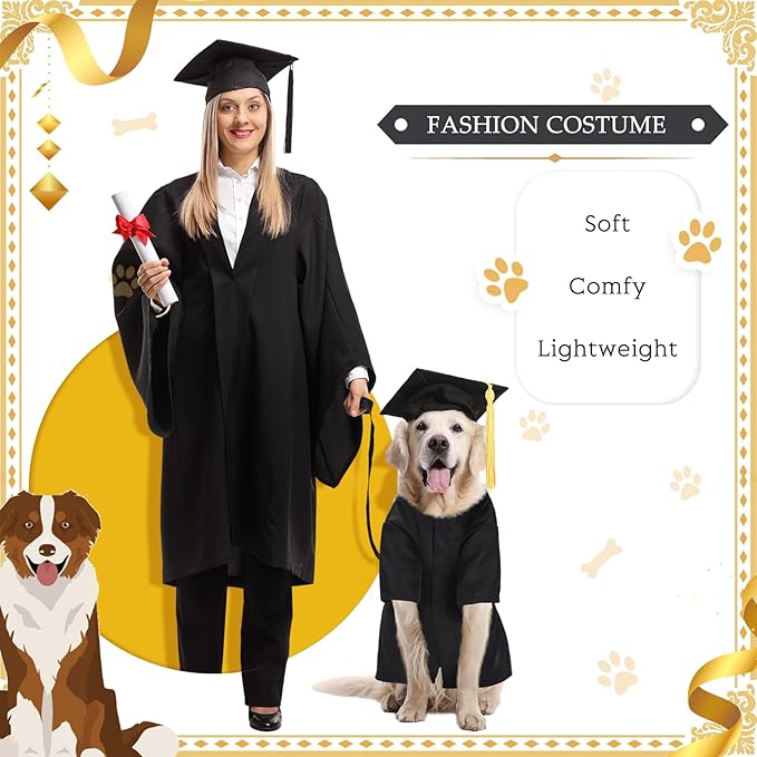 Xuniea 2 Pcs Dog Graduation Costume Set 2025 Dog Graduation Cap and Gown Puppy Hat with Tassel Matte Pet Grad Outfit Cats Grad Bear Holiday Party Costume Accessory(Black,Large)
