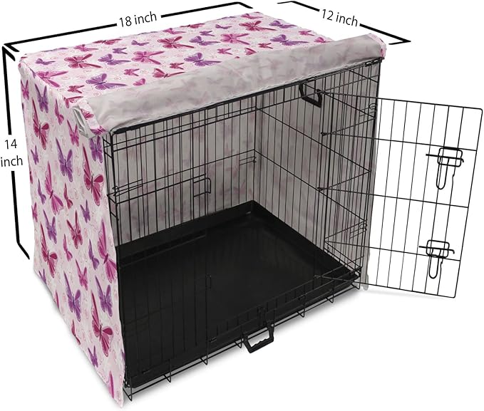 Ambesonne Purple Dog Crate Cover, Abstract Butterflies on Floral Background Feminine Romance Illustration, Easy to Use Pet Kennel Cover for Small Dogs Puppies Kittens, 18 Inch, Maroon Purple Pale Pink