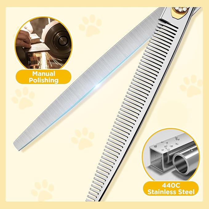 Gimars 8 Inch Sharp 54 Teeth Professional Dog Grooming Scissors Heavy Duty 440C Stainless Steel Ergonomic Pet Grooming Scissor for Dogs, Cats and Other Animals