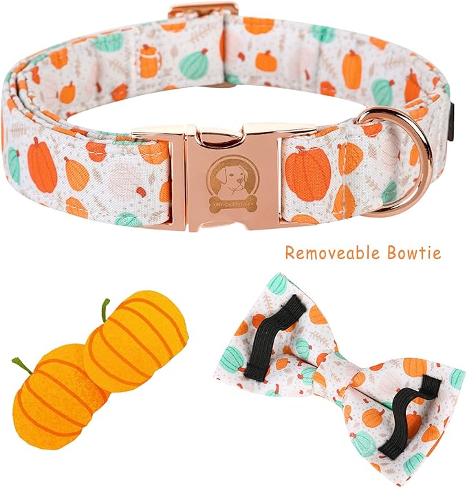 Halloween Dog Collar Bow MR. CHUBBYFACE Adjustable Girl Boy Dog Collar Bow Tie Cute Pumpkin Dog Collar for Small Medium Large Dogs