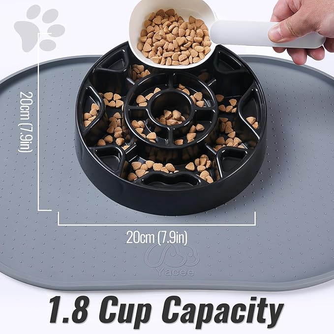 Tilted Slow Feeder Dog Bowl for Flat Face Breeds, Retro Style Non-Skid Food Bowl for Flat Face Breeds for Dogs & Cats Large, Small (Black)