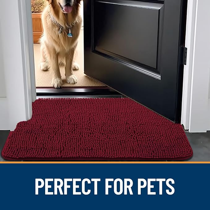 OLANLY Dog Door Mat for Muddy Paws 59x24, Absorbs Moisture and Dirt, Absorbent Non-Slip Washable Mat, Quick Dry Chenille, Mud Mat for Dogs, Entry Indoor Door Mat for Inside Floor, Burgundy