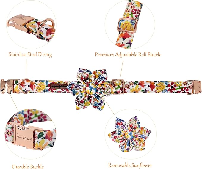 Uniqe Style Paws Flower Dog Collar, Puppy Collar Adjustable Girl Dog Collar with Flower, Durable Floral Pattern Pet Collar for X-Small Female Dogs