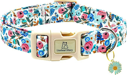 Lionheart glory Dog Collar Flowers Print Dogs Collar Spring Summer Cute Collars Dog Girl or Boy Soft Durable Adjustable Dog Collars for Small Dogs Pet Gift