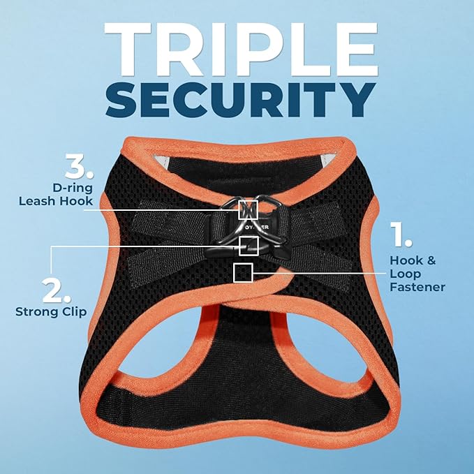 Voyager Step-in Air Dog Harness - All Weather Mesh, Reflective, No Pull Harness for Small, Medium Dogs, Cats - Secure with Hook & Loop Fastener, Buckle, Double D-Rings - Black/Orange Trim, L