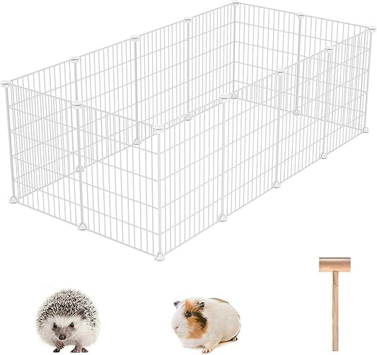 C&AHOME Pet Playpen, Small Animals Supplies, 12 Panels Exercise Playpens Cage, C Grids Portable Yard Fence Indoor, Ideal for Guinea Pigs, Puppy Pet Products, DIY Metal Playpens, 12" × 15" White