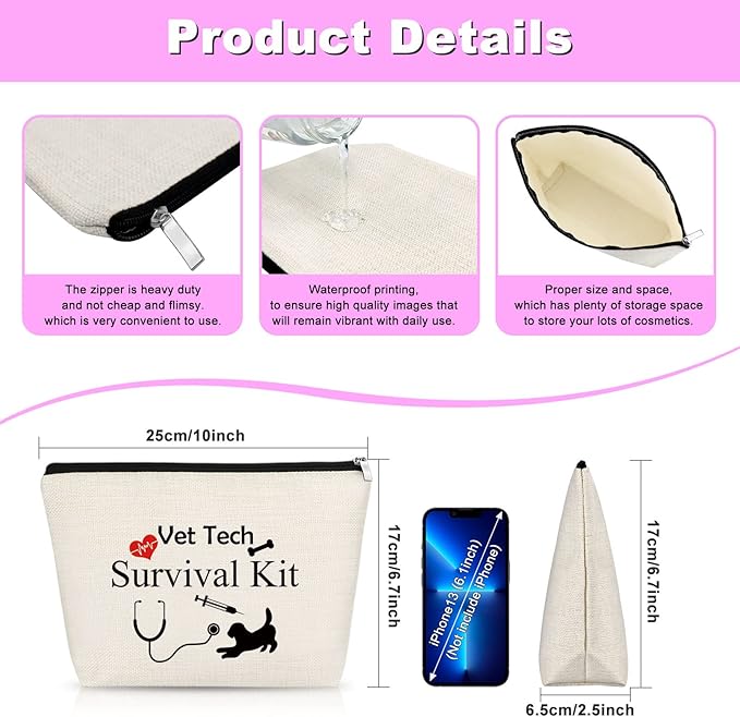 Appreciation Gift for Veterinarian Woman Vet Makeup Bag Vet Tech Gift Veterinary Technician Gift Cosmetic Bag Thank You Gift Birthday Christmas Gift for Veterinarian Medicine Graduation Gift for Her