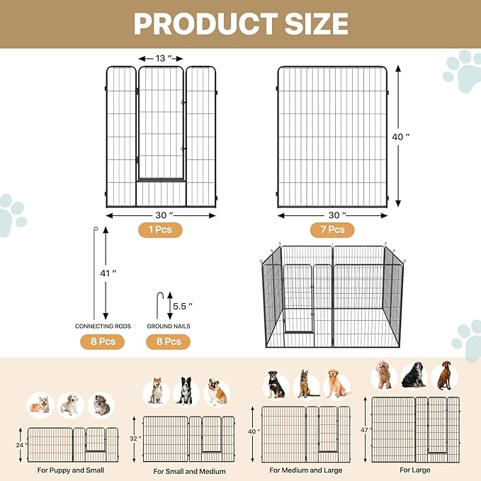 MoNiBloom Dog Playpen Outdoor, 40" Height 8 Panels Heavy Duty Metal Dogs Pen for Large/Medium/Small Animals Pet Exercise Pen for RV Camping Yard