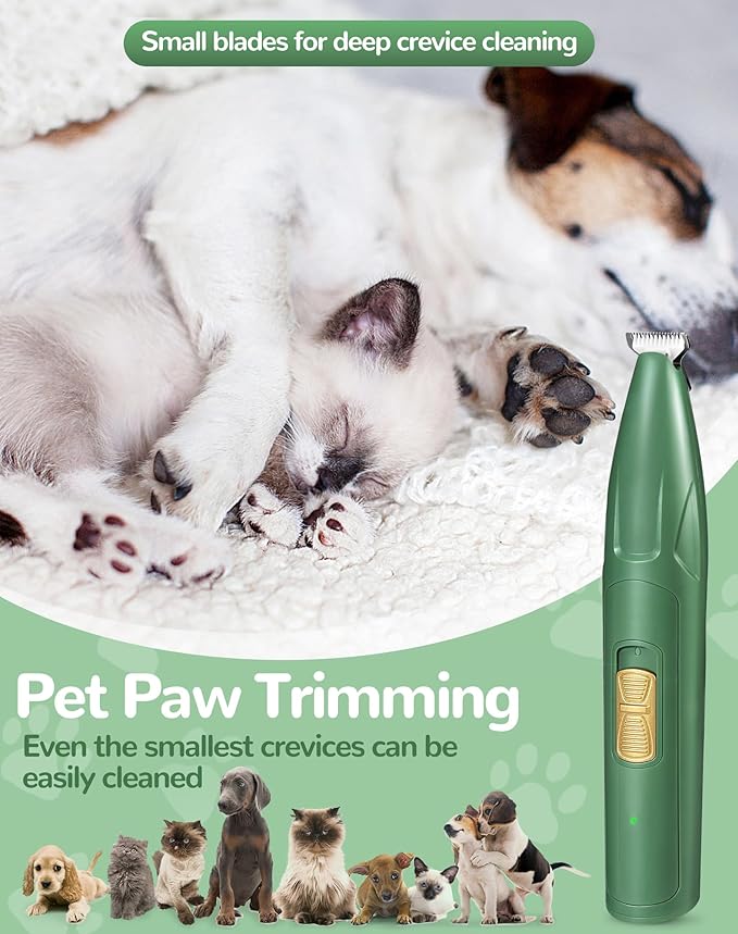 LEYOUFU Dog Clippers for Grooming, 2 Speed Low Noise Cordless Dog Paw Trimmer, Rechargeable Small Pet Hair Trimmer for Grooming, Cat Hair Clippers Shaver for Paws, Eyes, Ears, Face, Rump (Green)
