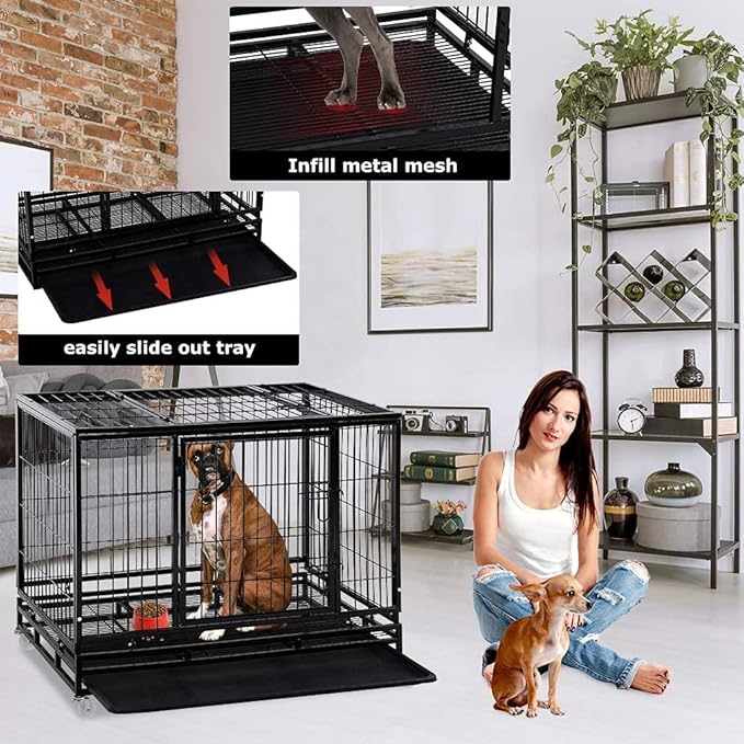 PayLessHere Dog Crate Dog Cage Dog Kennel for Large Dogs Heavy Duty 36 Inches Pet Playpen for Training Indoor Outdoor with Plastic Tray Double Doors & Locks Design
