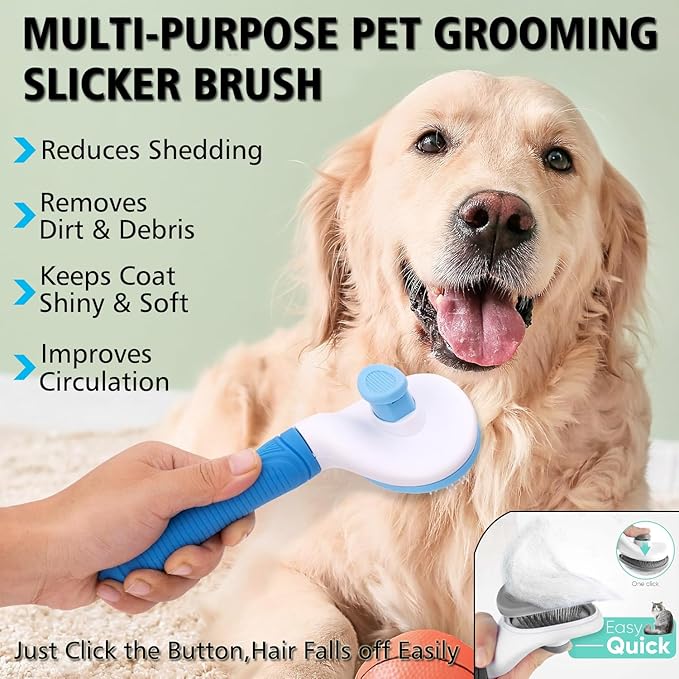 3PCS Dog Grooming Brush - Dog Brush for Shedding Massaging Bathing - Double Sided Shedding, Dematting Undercoat Rake - Self Cleaning Slicker Brush for Dogs and Cats with Long or Short Coats
